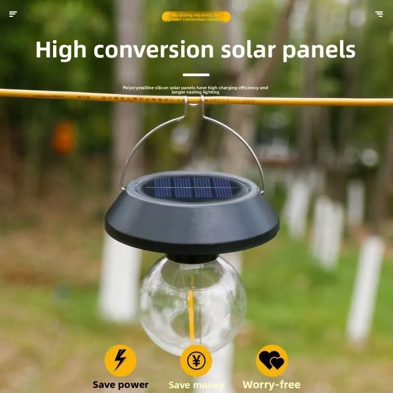 Solar Powered Creative Garden Decorative Waterproof Tungsten Wire LED Camping Light for Outdoor Balcony Atmosphere Lighting