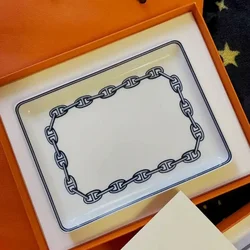 High-End Exquisite Pig Nose Tray Tide Brand Ceramic Rectangular Plate Classic Chain Dessert Plate Decorative Plate Accessories