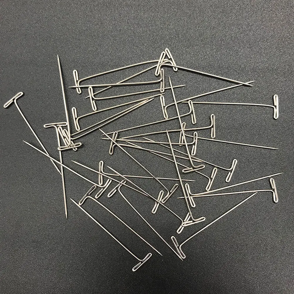 50 قطعة دبابيس T معدنية صنع التصميم سهلة إدراج إزالة صندوق بلاستيكي تخزين 51 مللي متر دبابيس للشعر المستعار T للشعر المستعار #1