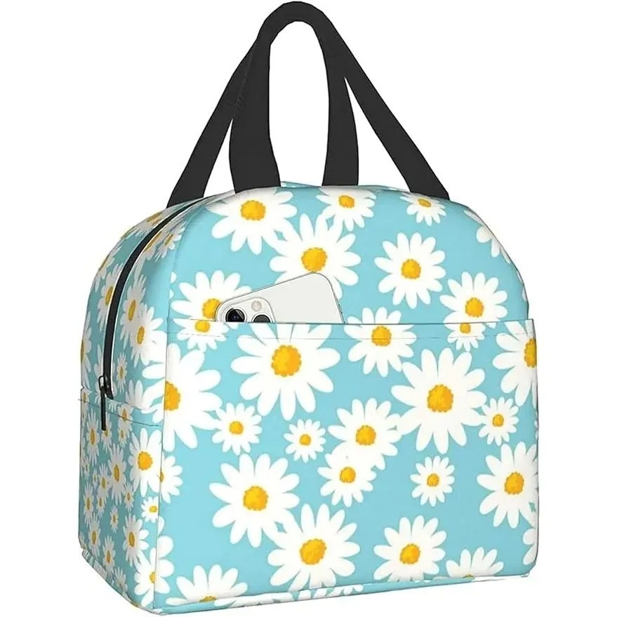 Blue Daisy Insulated Lunch Bag for Women, Cooler Tote Reusable Lunch Box Container for Work Office Travel Picnic (Blue Daisy)