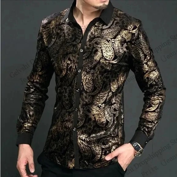 Neue Herren Luxus Schwarz Golden Plus Größe Langarm Hemd Floral Paisley 3d Druck Hawaiian Shirt Männer Frauen Mode Casual Bluse