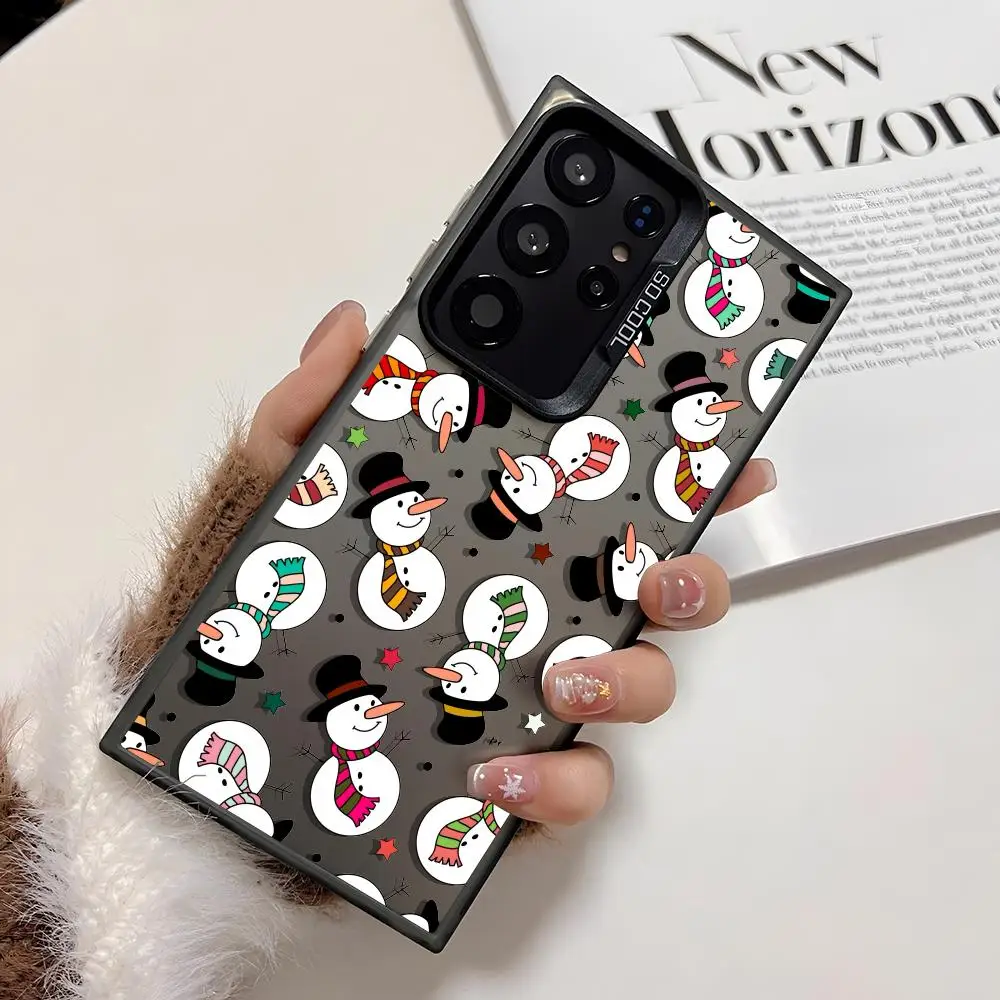Bonito redondo boneco de neve caso de telefone para samsung galaxy s25 borda s24 s23 s22 s21 s20 ultra funda silicone colorido prata caso telefone