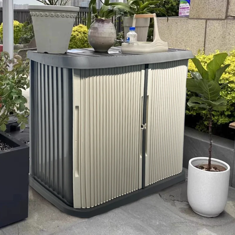 

Outdoor large locker Pool tool container Deck box Plastic garden push-pull storage box