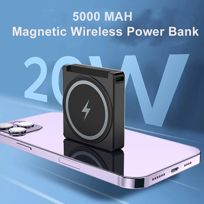 PD20W 5000mAh 10000mAh New Arrival Magnetic Wireless Power Banks Charger Outdoor Portable With 4 battery level LED lights