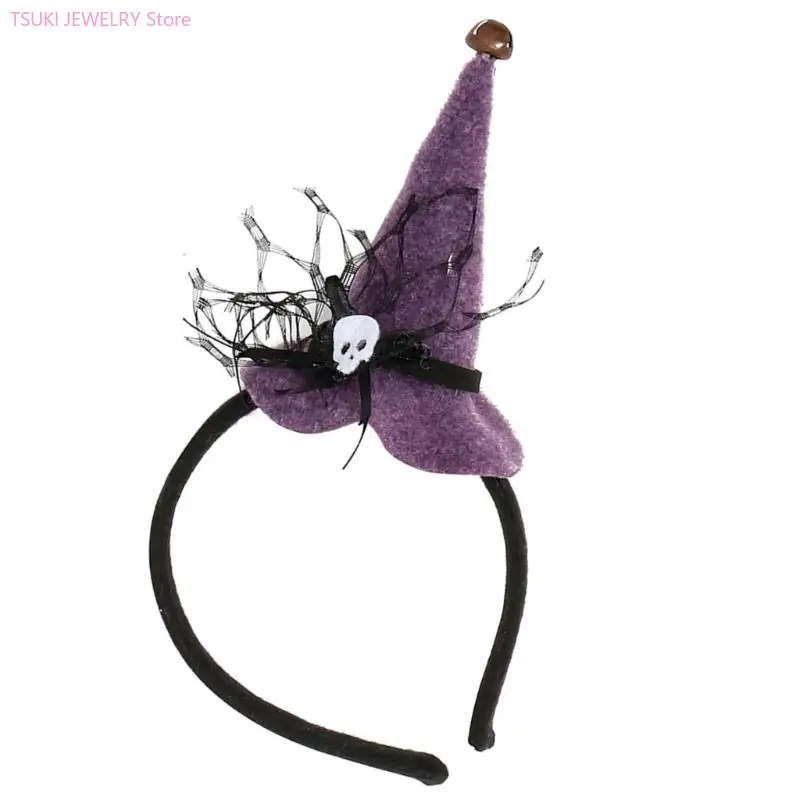 62KE ساحرة خوذة الهالوين إكسسوار شعر ناعم للأطفال والكبار عصابات رأس للمناسبات #2