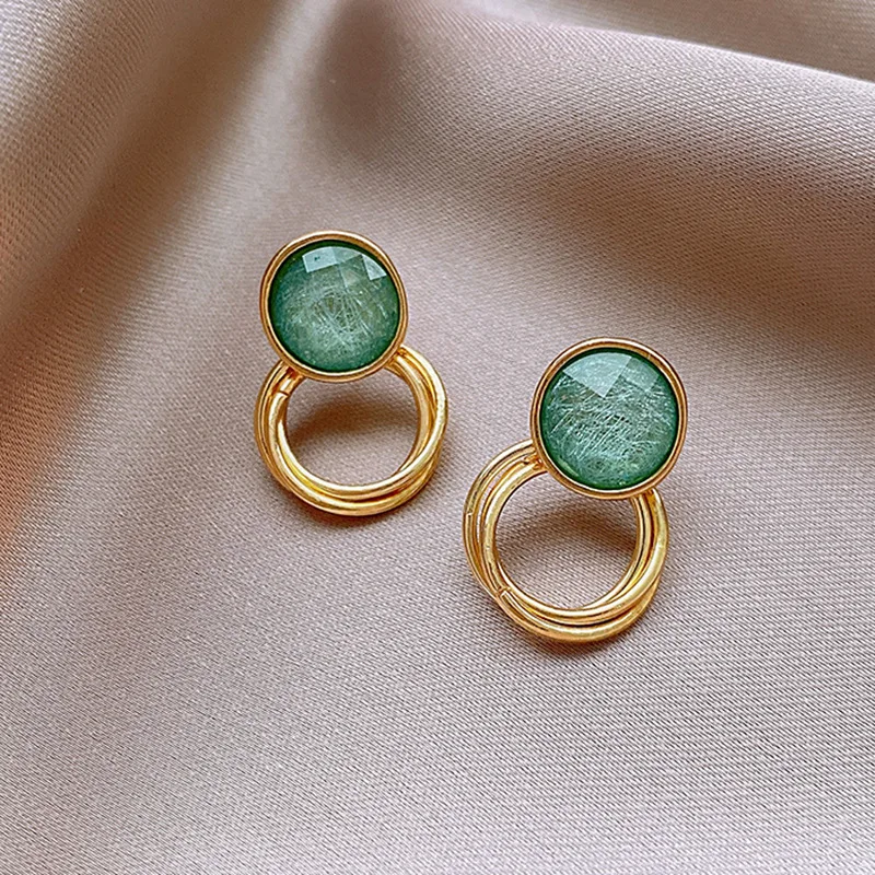3 Colors Retro Brushed Round Stud Earrings for Women Temperament Rhinestones Ear Studs Trendy Charms Jewelry K1