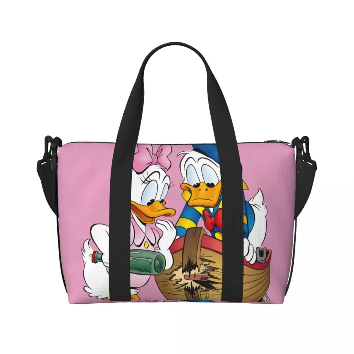 

Custom Donald Duck Kawaii Cartoon Tote Bag for Women Big Capacity Adorable Movie Beach Gym Travel Bags