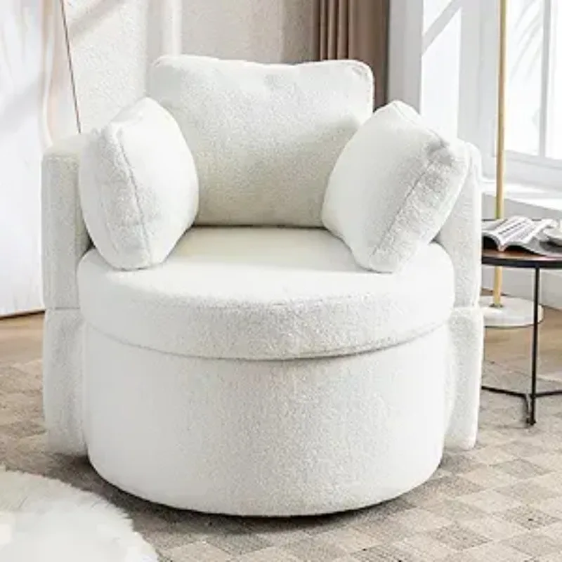 

Swivel Accent Barrel Chair, Oversized Modern Upholstered Boucle Sofa Lounge Club Leisure Chair Round Chair with 3 Pillo