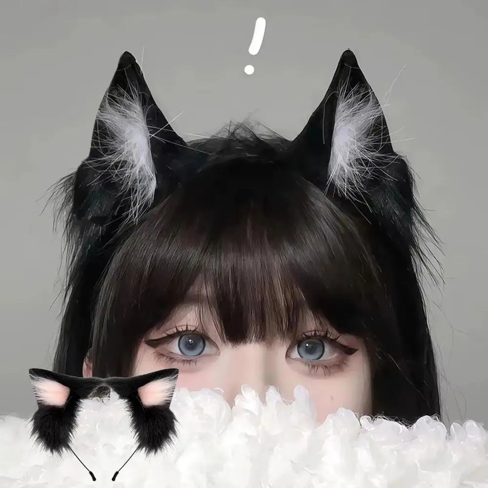 

Women Cute Lolita Hair Hoops Handmade Black Cat Ear Headband Fashion Animal Fur Ears Party Cosplay Headwrap Hair Accessories