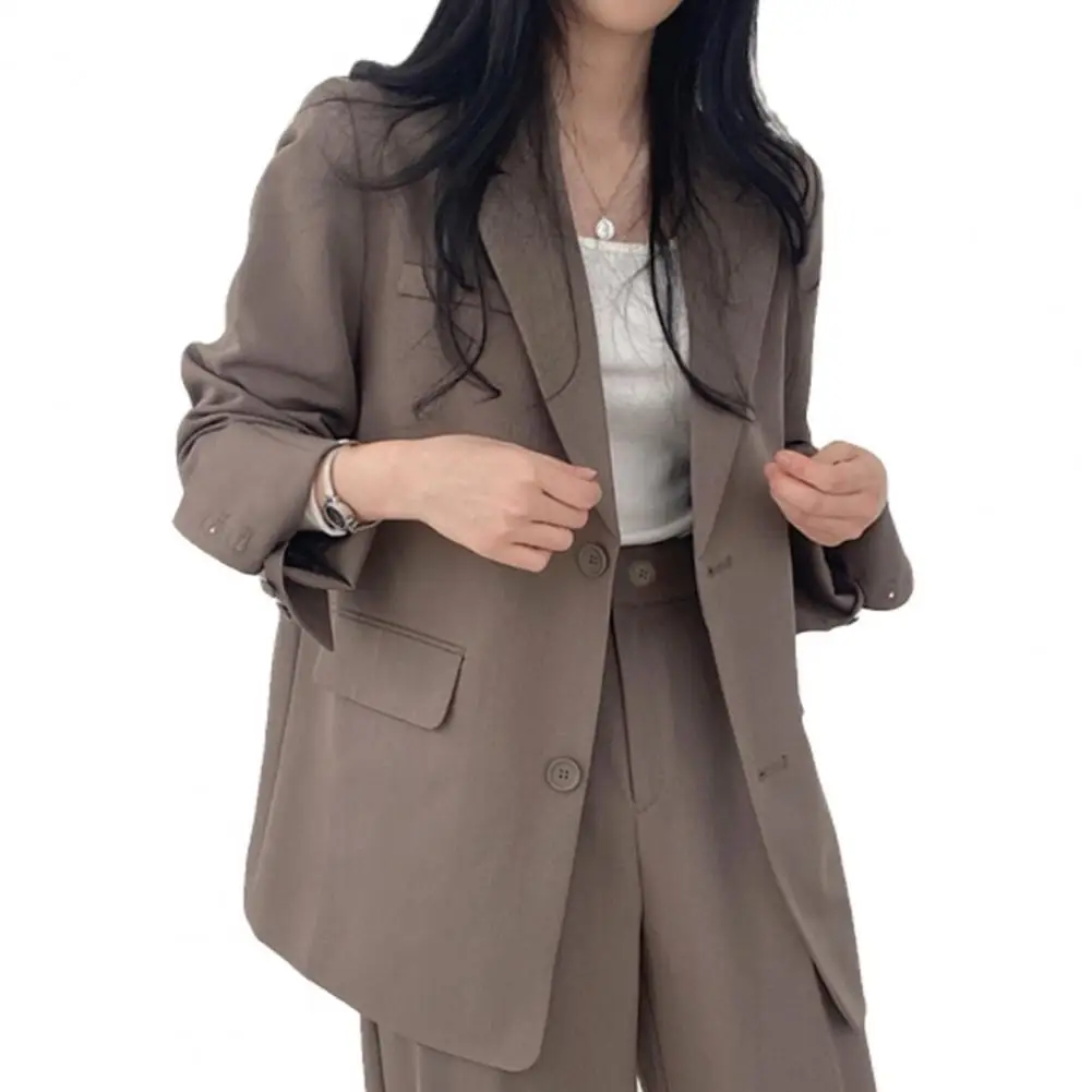 

Women Spring Autumn Suit Coat Lapel Long Sleeve Flap Pockets Solid Color Loose Fit Casual Blazer Workwear