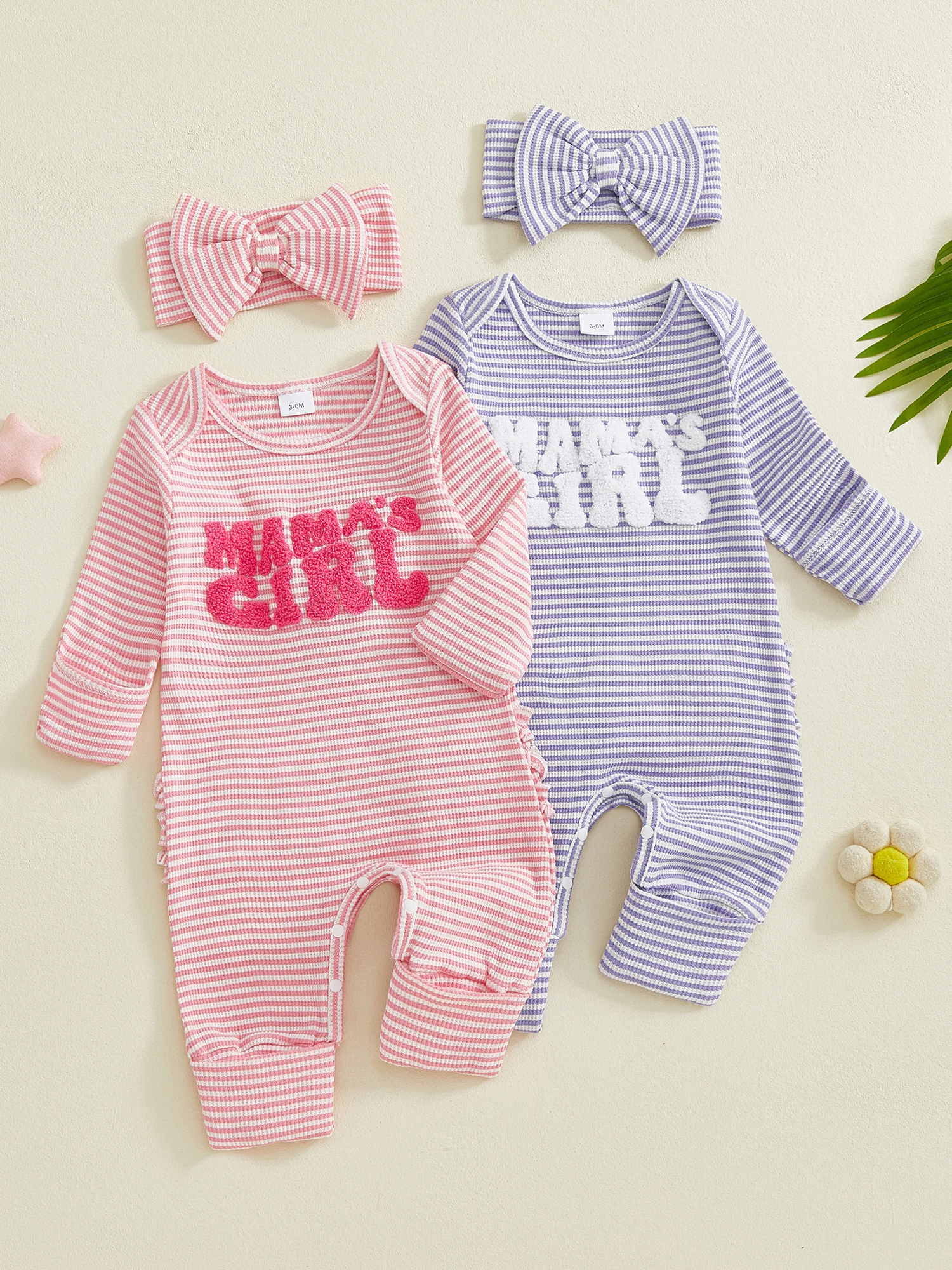 طقم ملابس خريفي مكون من قطعتين للفتيات الصغيرات مع رومبير مطرز بأحرف دائرية وأكمام طويلة وعصابة رأس متطابقة #1