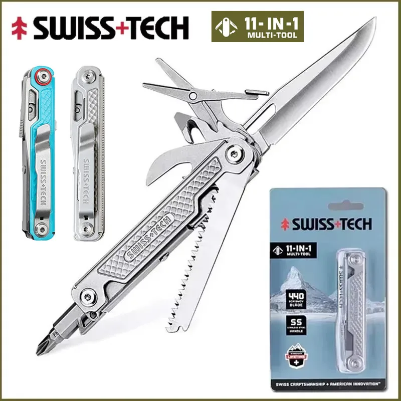 SWISS TECH 11 in 1 Mini Multitool Multi-function Tools with Scissors Screwdriver EDC Outdoor Survival Hand Tool