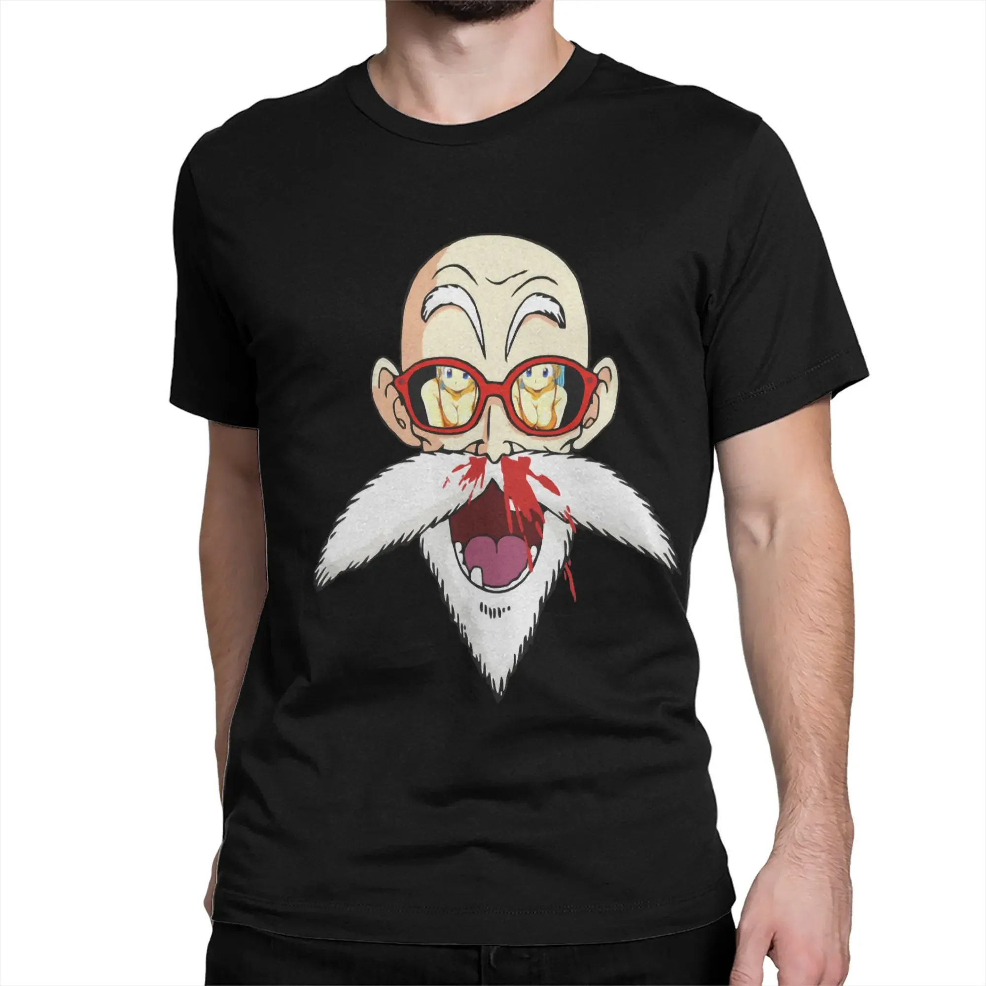 Men T-Shirts Hentai Perverted Master Roshi Bleeding Dragon Ball Cotton Tees Kame Sennin Jackie Chun T Shirts O Neck Clothing