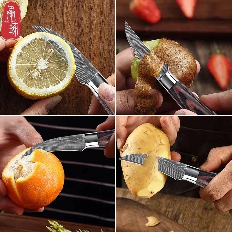 Damascus Fruit Cutting Knife Wooden Handle Kitchen Vegetable Fruit Peeling Knife Japanese Kitchen Knife for Cooking Accessories