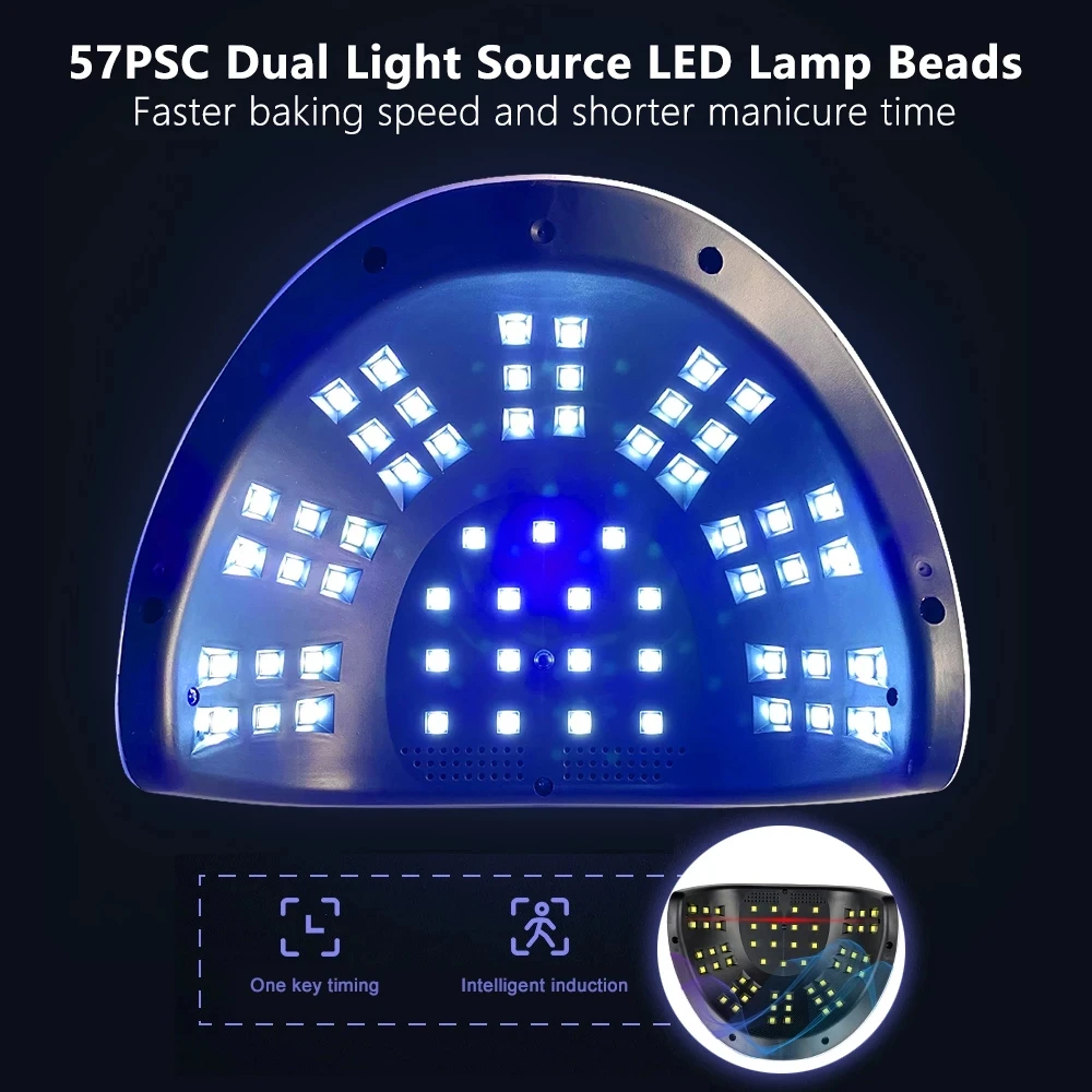 57LED UV LEDネイルドライヤー、高速硬化、すべてのネイルジェルポリッシュに対応、ネイルランプ、マニキュア乾燥タイマー、自動センサー、マニキュアサロンツール