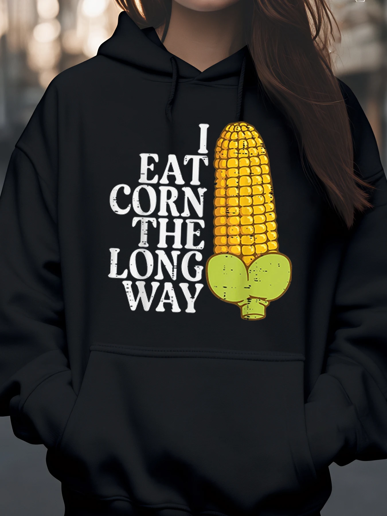 

Толстовка с принтом «Кукуруза, я ешь долговечность», забавная повседневная одежда на Хэллоуин для женщин и мужчин