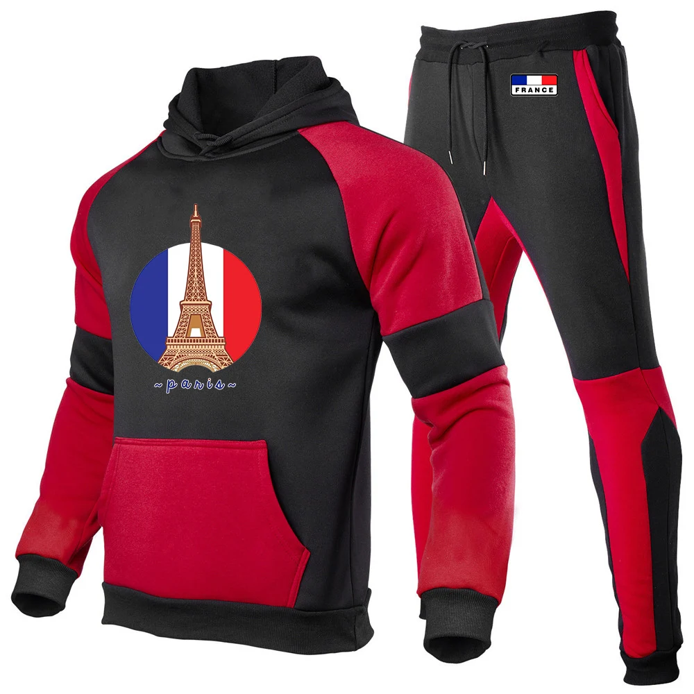 

France National Flag Eiffel Tower Men's Sports Suits Fashion Tracksuit Hoodies + Pants Two Pieces Sets Running Casual Clothing