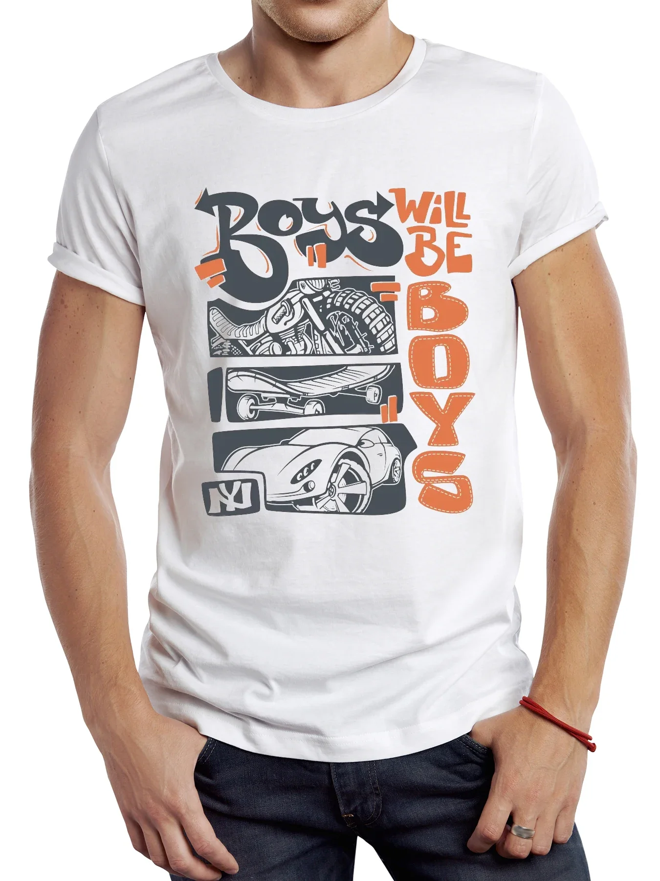 Casual Sport Male Tops Hipster Retro Boy Playing Skate Board Printed Tee TEEHUB Vintage Boys Will Be Boys Men T Shirt summer