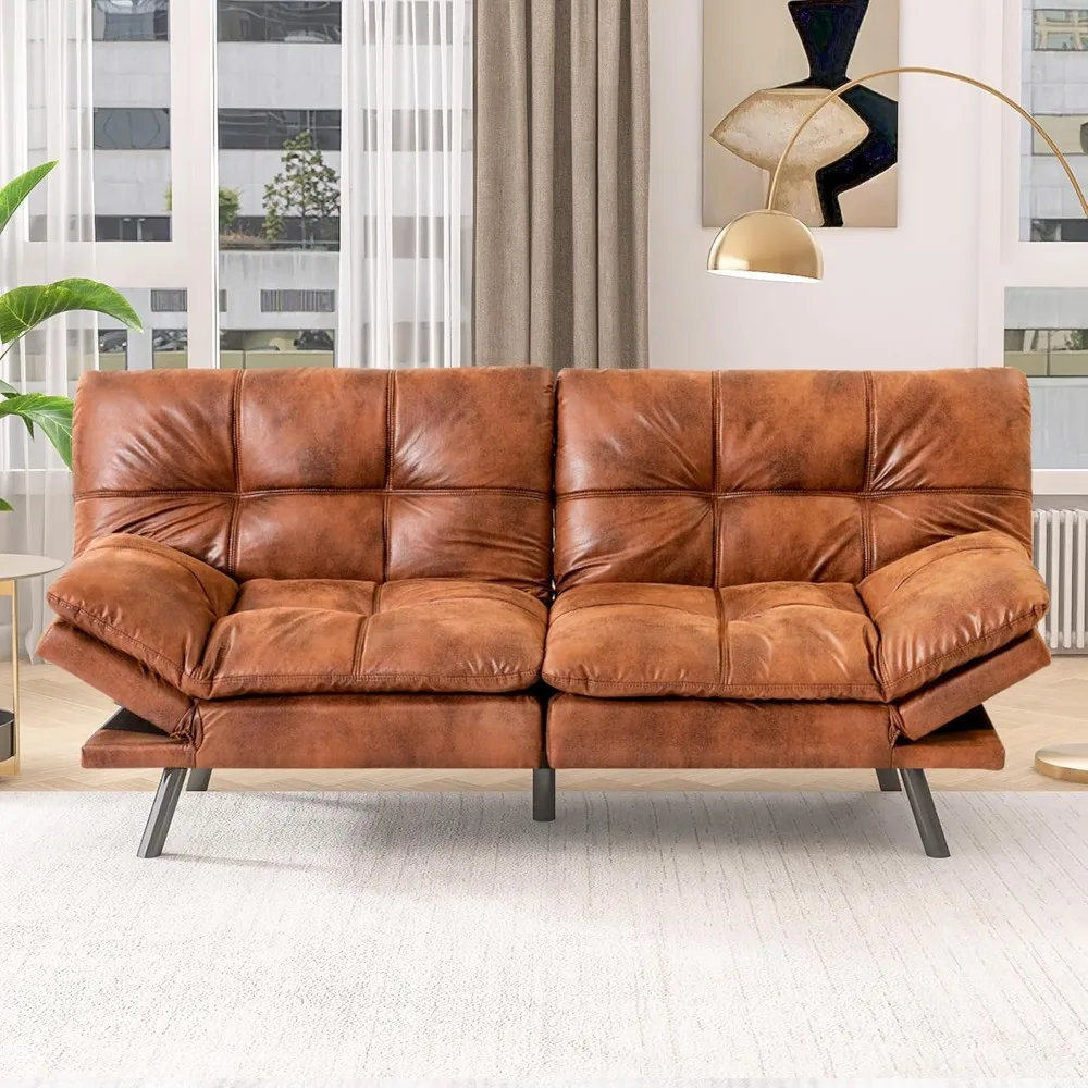 

Bed, Leather Futon Couch Foldable Loveseat Sofas, Natural Brown