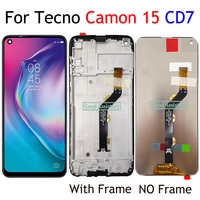 Black 6.6 Inch For Tecno Camon 15 Camon15 CD7 LCD Display Touch Screen Digitizer Panel Assembly Replacement / With Frame