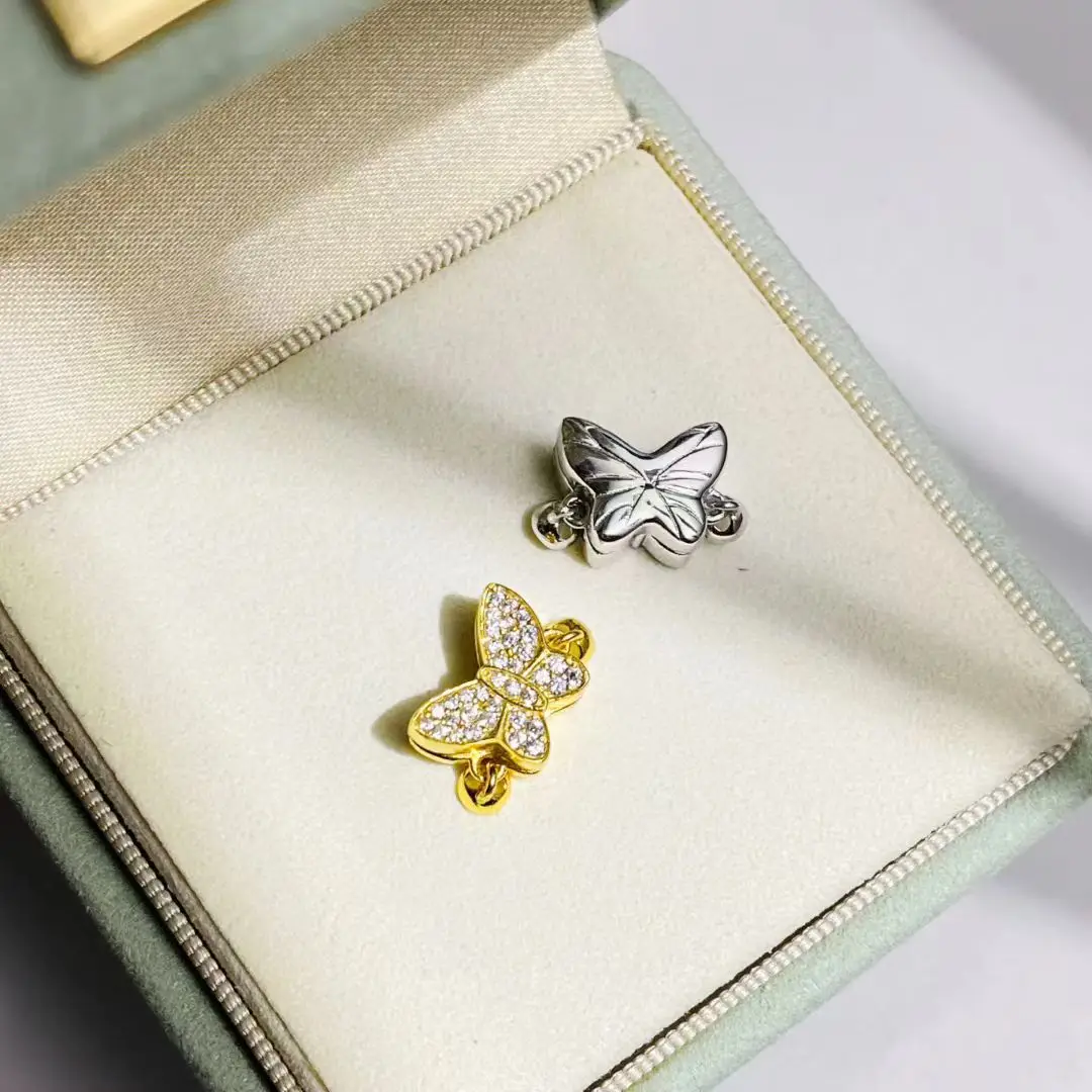 Wholesale DIY Butterfly Shape S925 Sterling Silver Necklace Bracelet Clasp Hook Accessories for 5-12mm Pearls 5pcs/lot