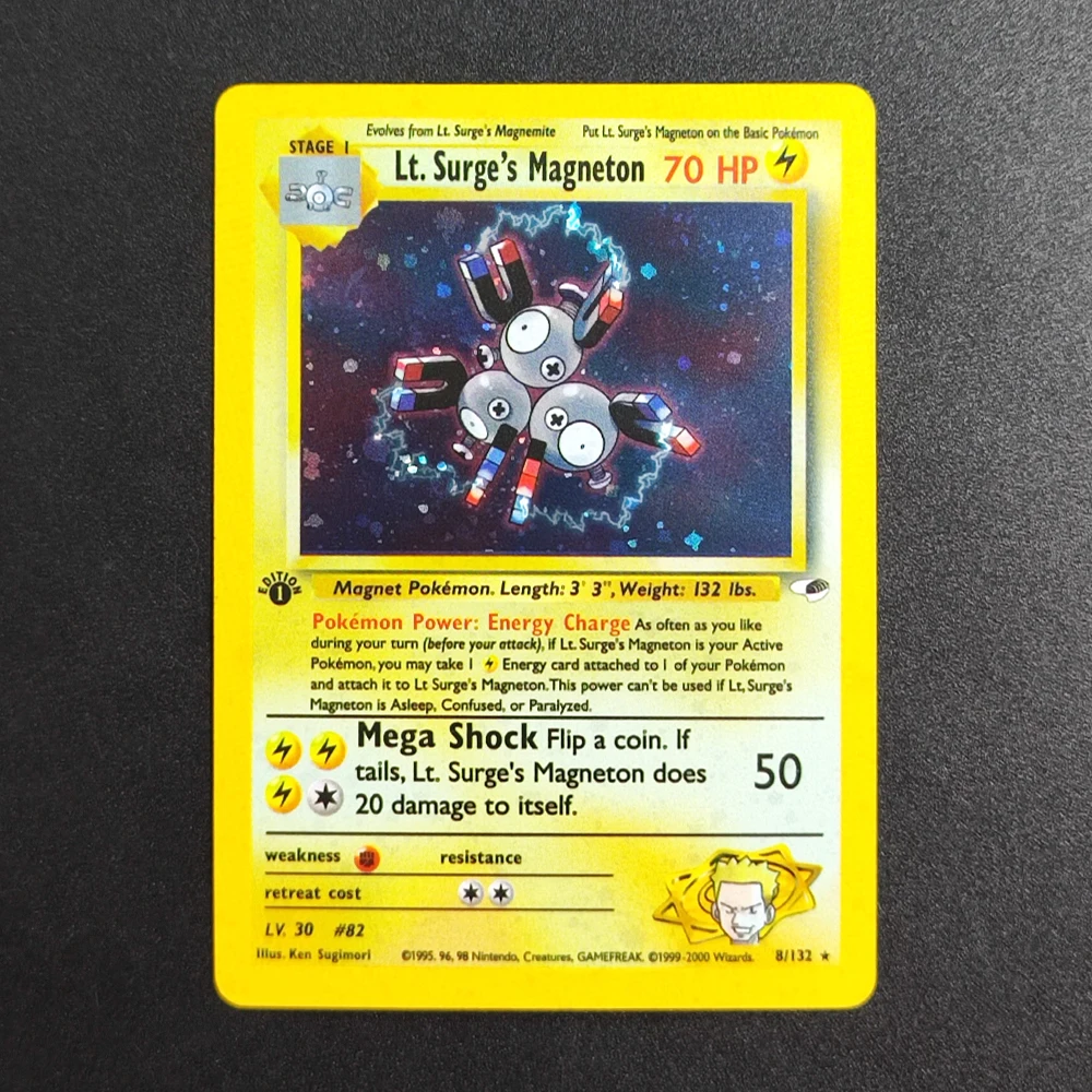 

Proxy Pokemon Card EN Gym Challenge 1st Lt.Surges Magneton 8/132 Super Rare Collectibles Card Single Classic Anime Cards Toys