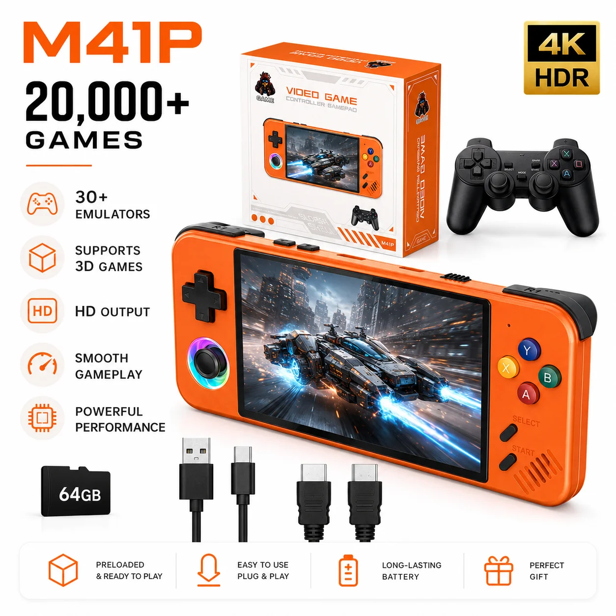 

New M41P Handheld Game Console 4.2" IPS 640*1136 Display 20000+ Classic Games EmuELEC System Portable Retro Gaming Device