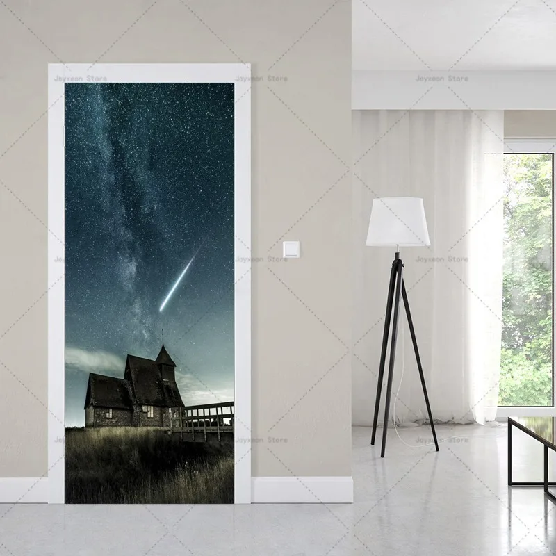 Creativo Aurora Star Door Sticker porta in legno ristrutturazione decorazione Sticker PVC soggiorno camera da letto carta da parati da parete