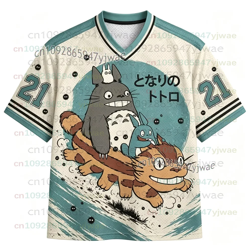 2026 Trendiges Herren- und Damen-T-Shirt Anime Nachbar Totoro V-Ausschnitt Jersey Kurzarm Sport-Shirt Lässige Streetwear Hip-Hop-Fan-Oberteile – Detail 5
