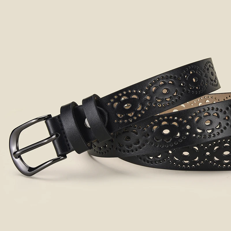 حزام من البولي يوريثان على شكل زهرة مجوفة للسيدات مع حزام جينز كاجوال مناسب للحزام العالمي لجميع المواسم للسيدات