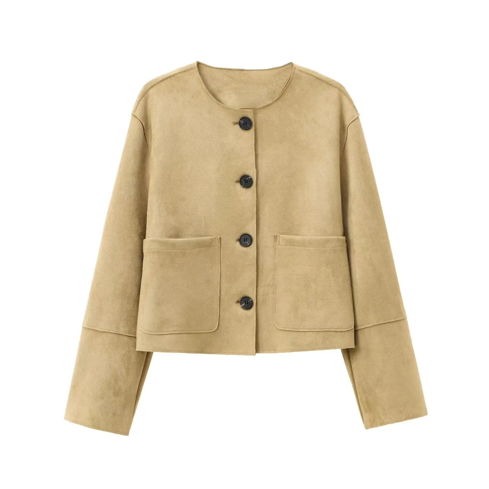 Jenny & strive-Veste en daim à simple boutonnage pour femme, col rond, minimaliste, ingent, mode élégante, automne