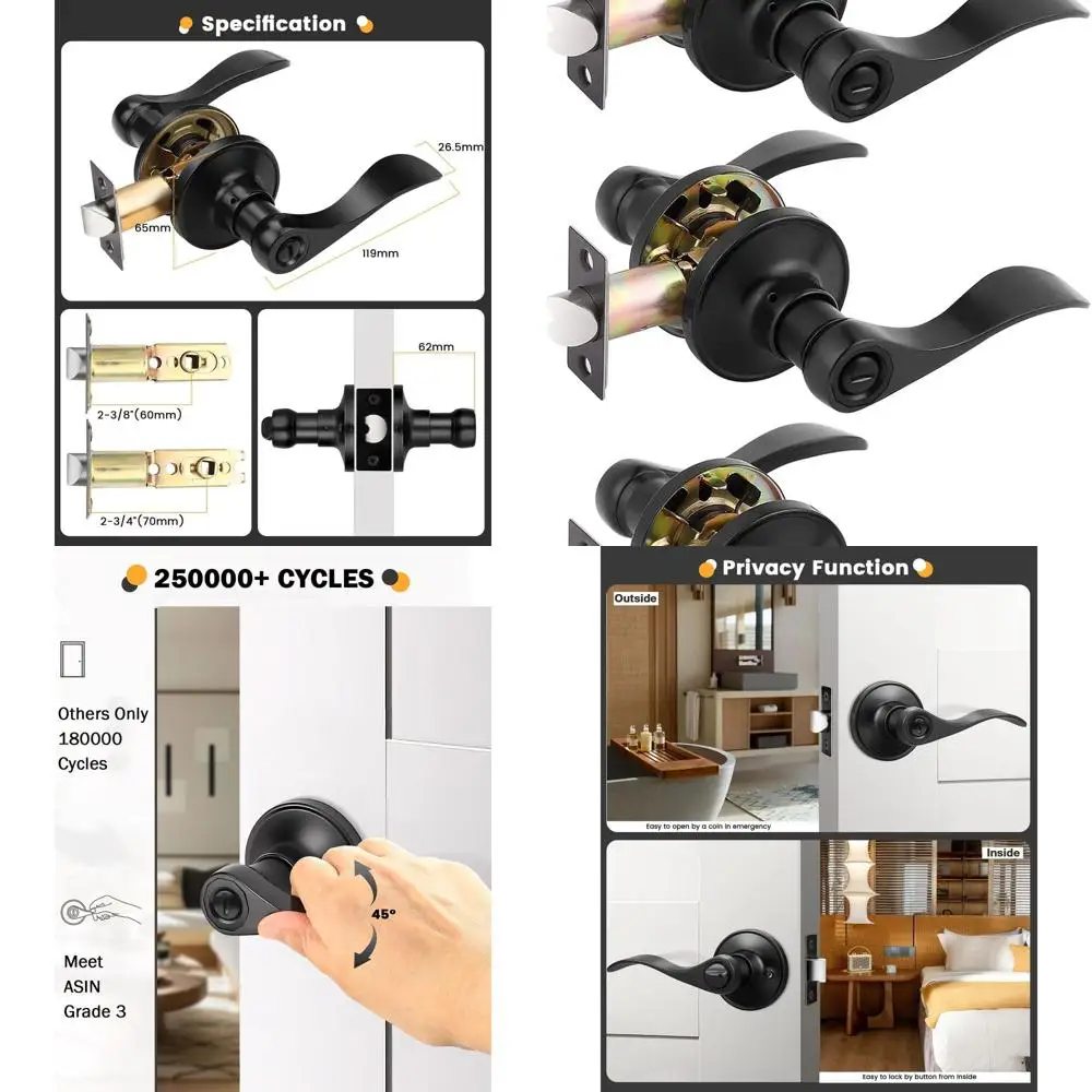 

Черные дверные замки для конфиденциальности с ручками рычага для внутренних дверей, ключ не требуется