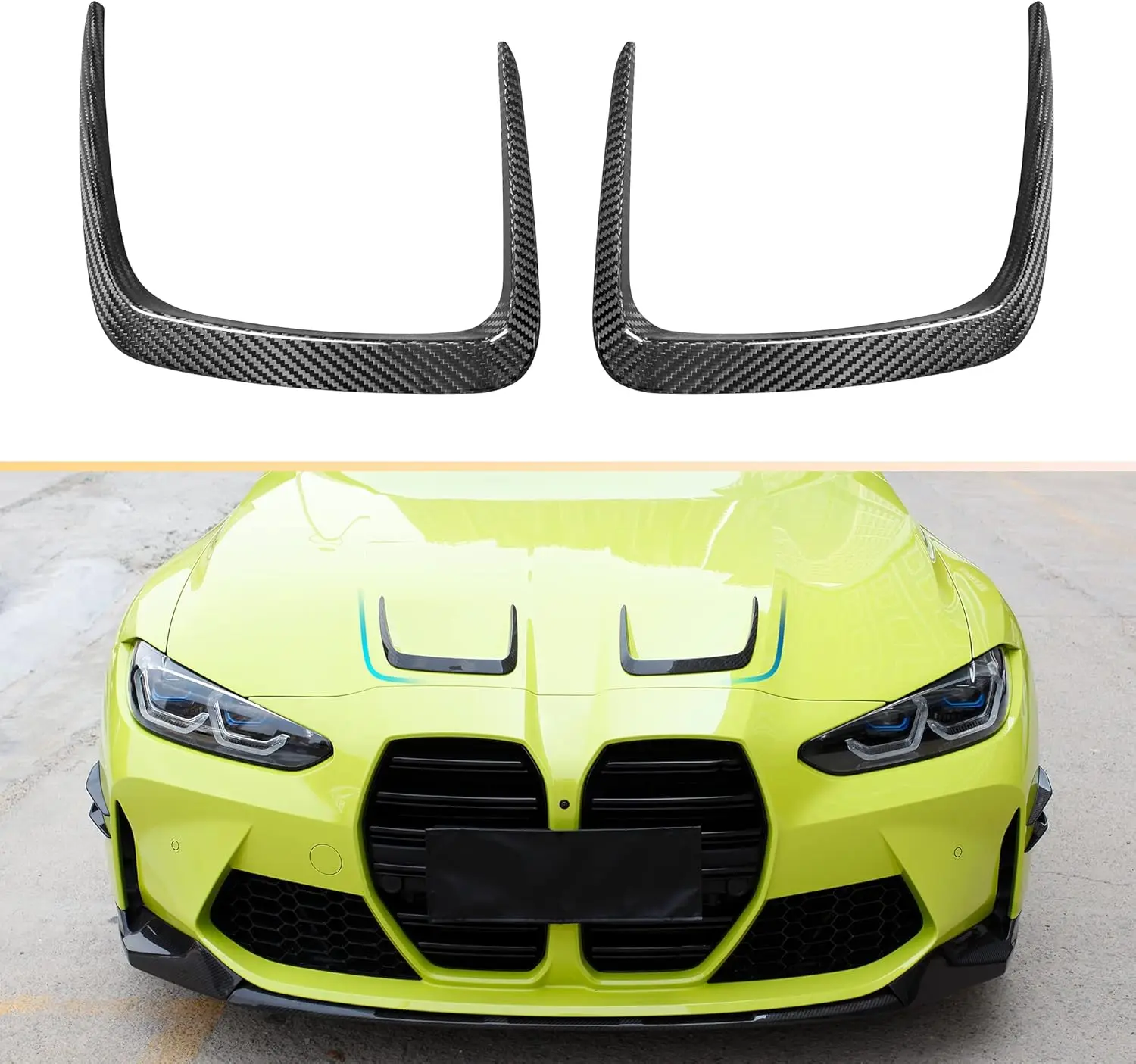 Pair Car Real Dry Carbon Fiber Hood Air Vent Trim For BMW M Series M3 G80 M4 G82 Car Engine Bonnet Outlet Air Intake Splitter