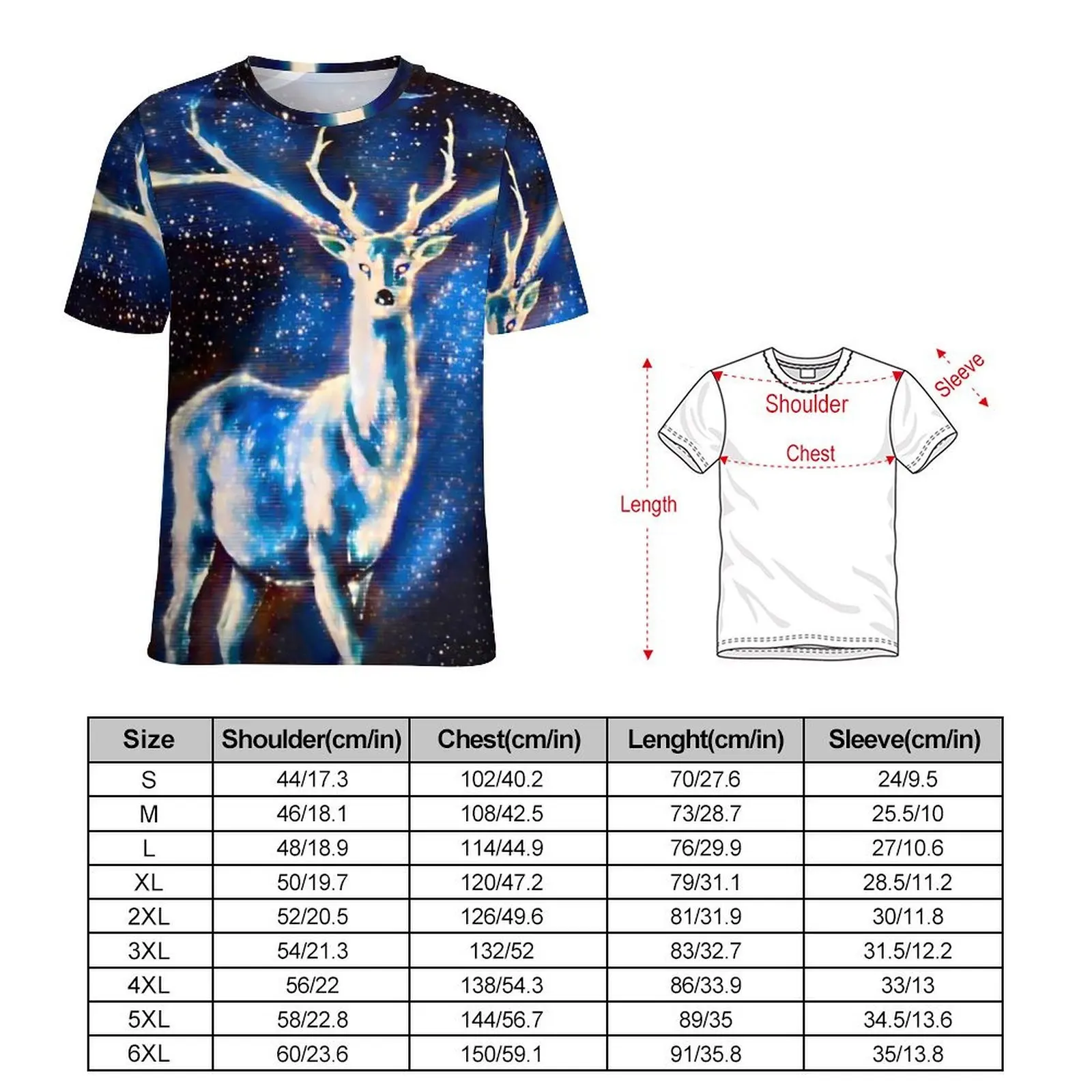 Alien Space Deer T-Shirt Abstract Animal Novelty T-Shirts Men Kawaii Tee Shirt Original Short Sleeve Graphic Top Tees Large Size