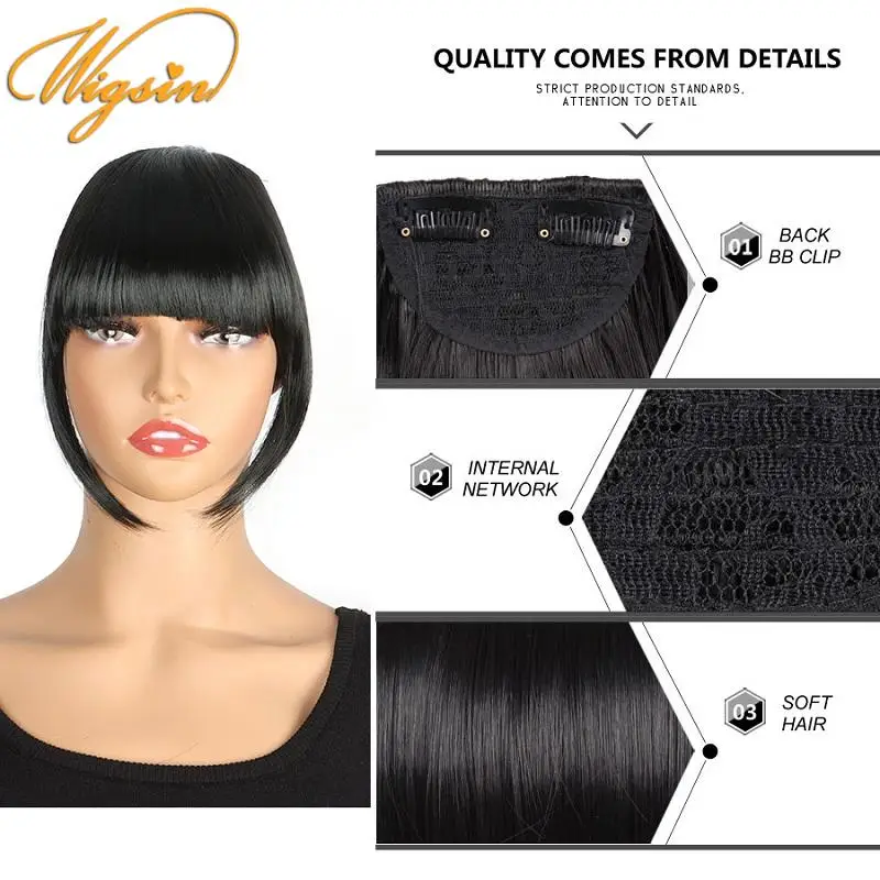 Thick Bangs Air Bangs Synthetic Straight Black Brown Blonde Invisible Hairpiece Clip In Fringe Hair Extensions for Women