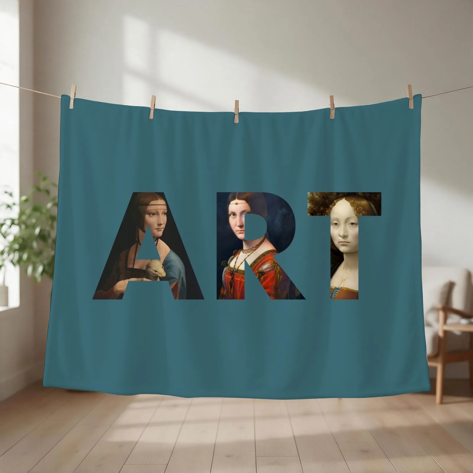 Art by Leonardo da Vinci Throw Blanket couch cozy soft plush fuzzy picnic outdoor blanket