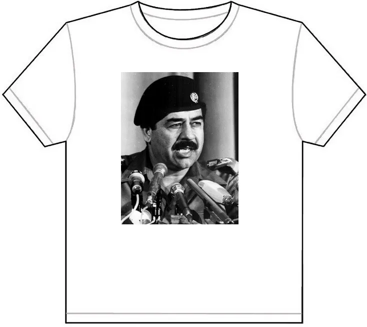 VINTAGE SADDAM HUSSEIN TSHIRT TEE PICTURE PHOTO old historical iraq gray 1700