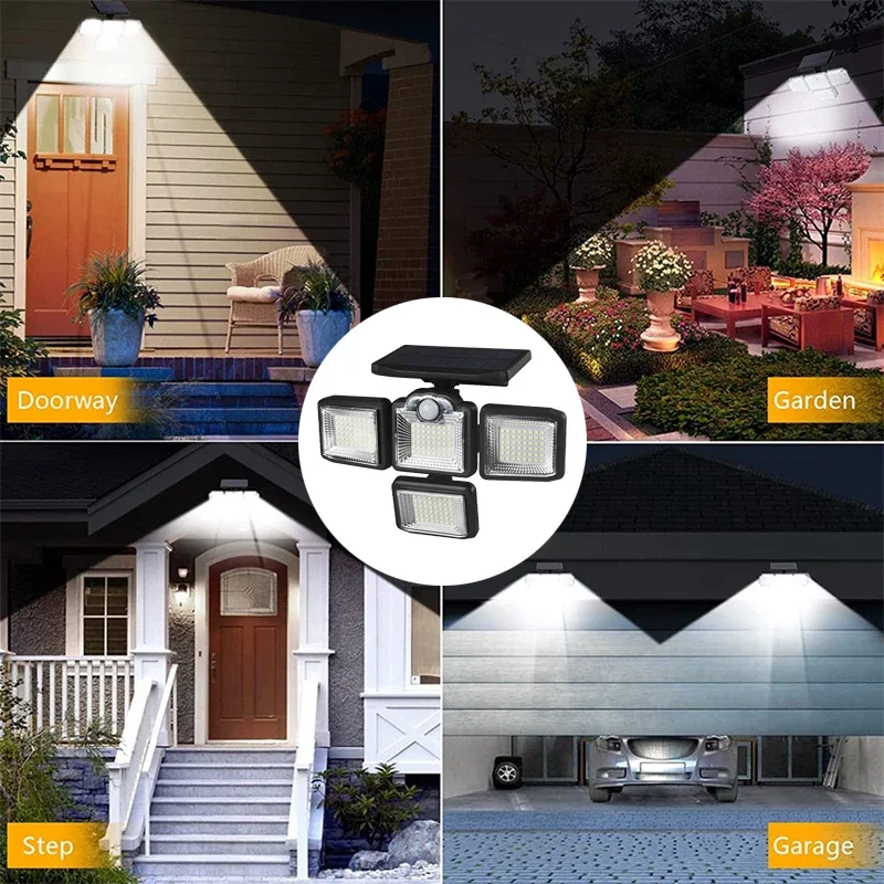 LED Solar Lights Outdoor Adjustable Head Motion Sensor Human Induction Waterproof Solar Power Wall Lamp Landscape Security Light