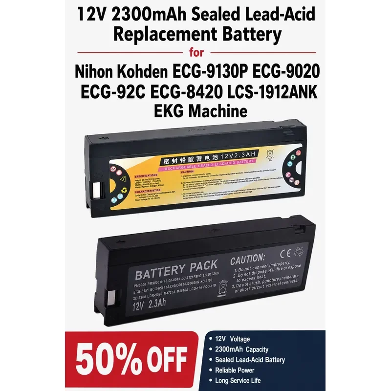 12V 2300mAh Sealed Lead-Acid Replacement Battery for Nihon Kohden ECG-9130P ECG-9020 ECG-92C ECG-8420 LCS-1912ANK EKG Machine