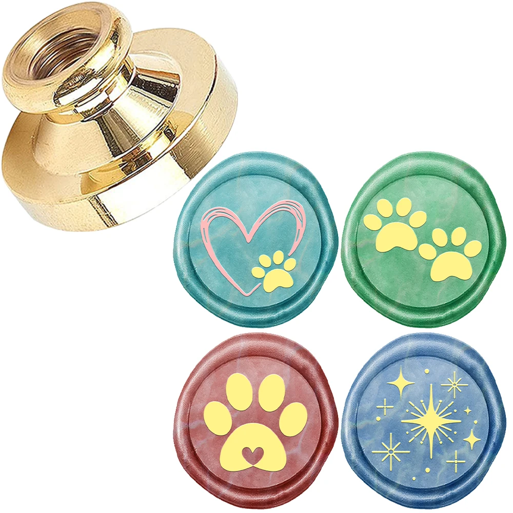 Cabezas de Sellos de Cera, Huella de Pata y Corazón, Estrella Brillante, Sello de Latón Removible para Sobres, Invitaciones, Envoltura de Regalos