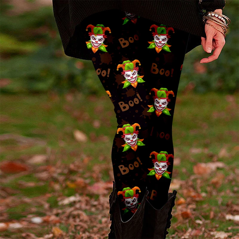 Leggings elastici per ragazze a tema Halloween - neri con disegno di zucca arancione e pipistrello, morbido poliestere, lavabili in lavatrice - perfetti