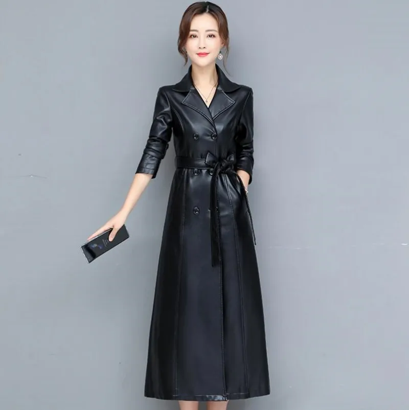 M-6XL New Women Sheepskin Coat Spring Autumn 2023 Fashion Double Breasted Long Jacket Sheep Leather Overcoat Suede Outerwear