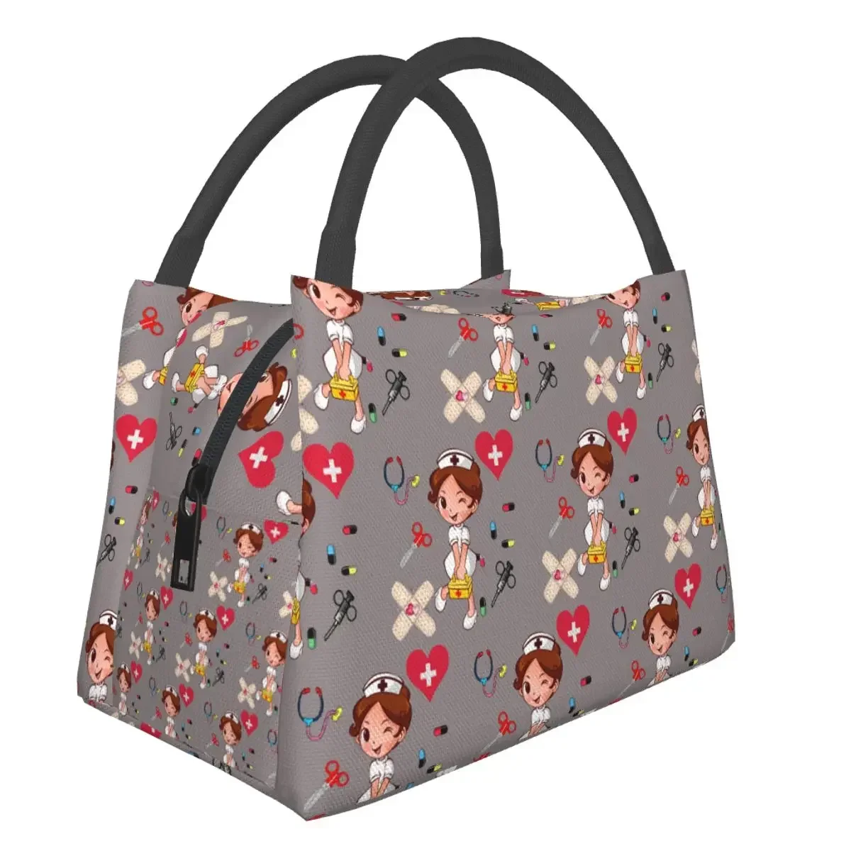 NOISYDESIGNS Nurse Pattern Portable Lunch Bag Outdoor Bento Food Bag Oxford Cloth Large Insulation Office Nurse Lunch Bag