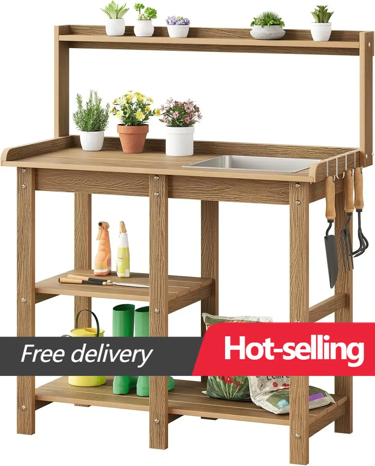 

Potting Bench, Outdoor Potting Bench Table with Removable Sink, HDPS Potting Benches for Outside