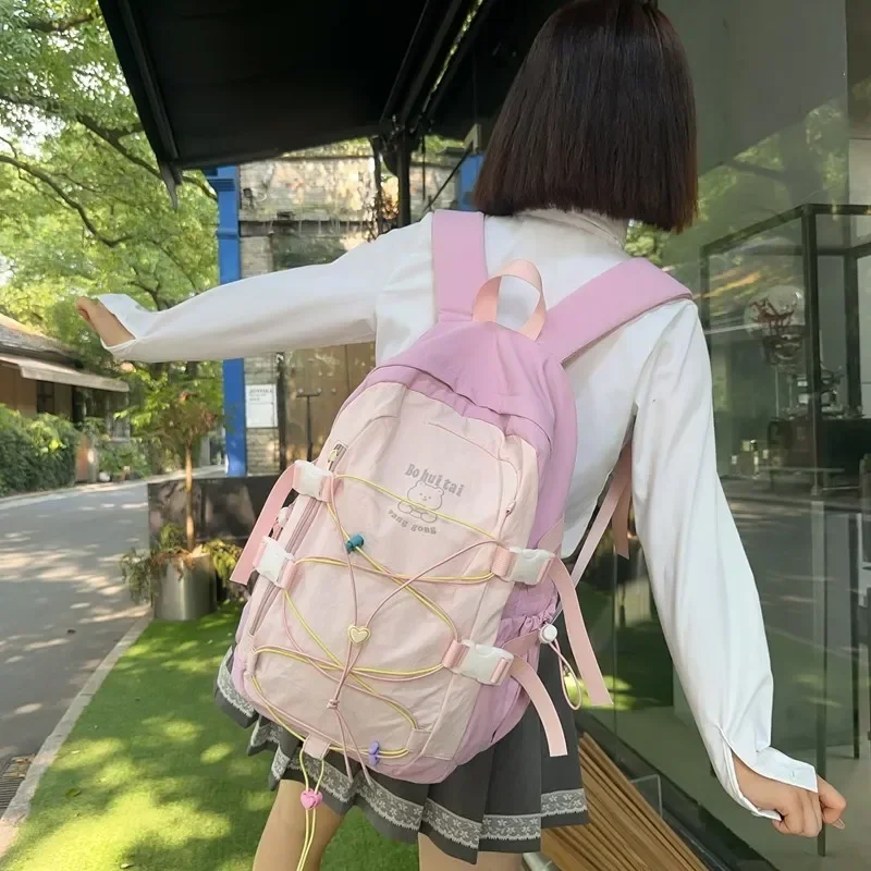 Mochila de viaje ligera con cordón para mujer, nueva mochila para estudiantes universitarios, 2024