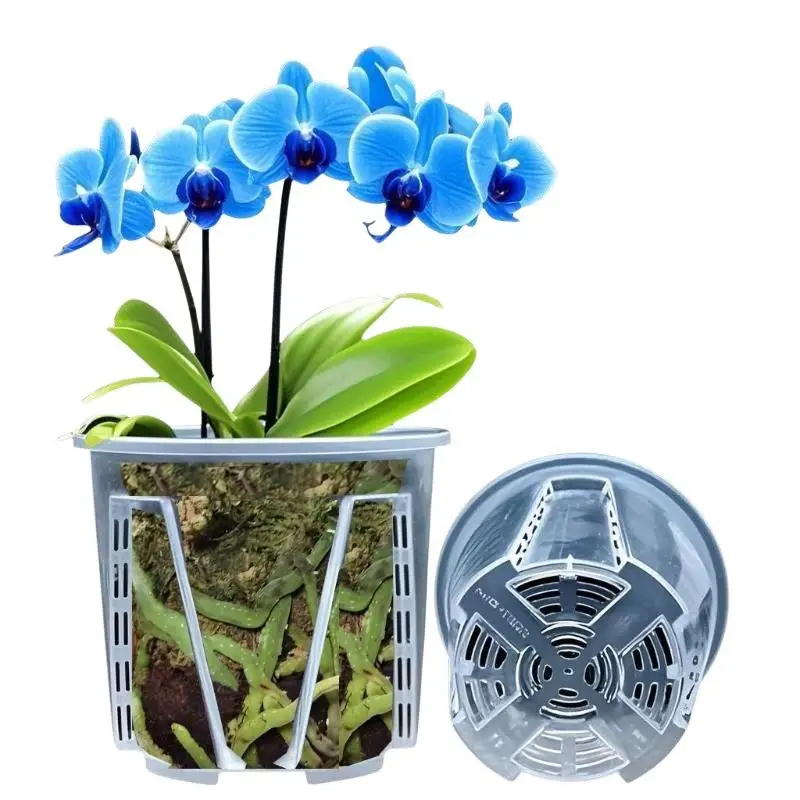 Transparenter Kunststoff-Blumentopf zur Wurzelkontrolle, atmungsaktiver Orchideen-Pflanztopf für Phalaenopsis, für vielseitige Anwendungen im Innen- und Außenbereich. – Detail 6