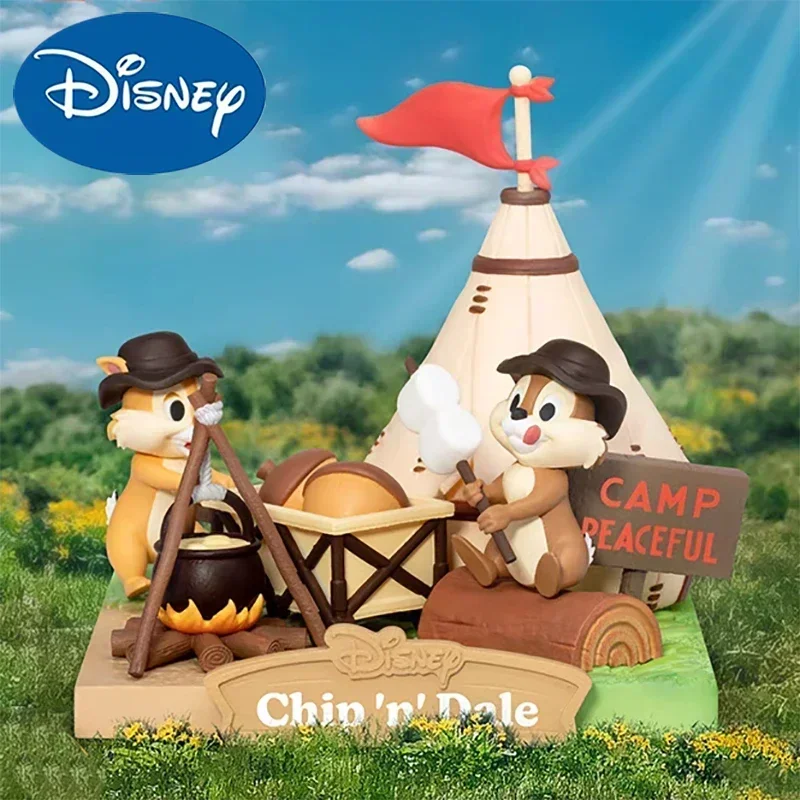 New Disney Mickey Minnie Camping Series Figure Cartoon Mouse Donald Duck Goofy Chip 'n' Dale Pluto Figurine Doll Model Toy Gift