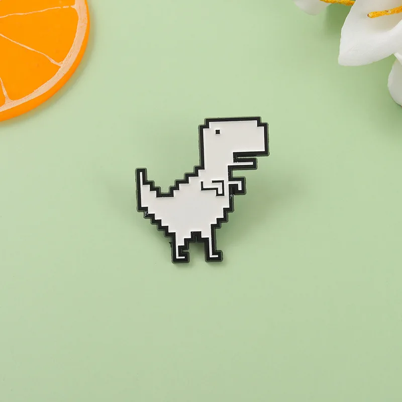 Creative Retro Animal Dinosaur Enamel Brooch Pixel Geometric White T-Rex Alloy Pins Badge Fashion Jewelry Gift