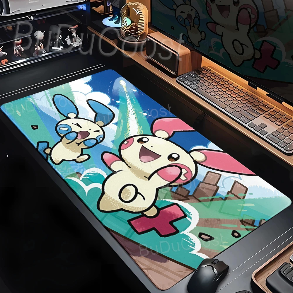 Kawaii Plusle Minun Pokemon Mouse Pad Gamer Pc Keyboard Extended Mousemat Gaming Accessories Rubber Mousepad E-Sports Desk Mat