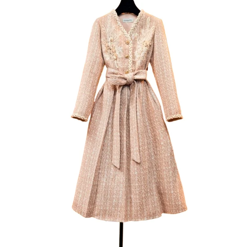 

Cherry Blossom Covenant Original Light Luxury Designer Elegant Temperament Commuting Slim Fashion Waist Dress Women Spring Fall